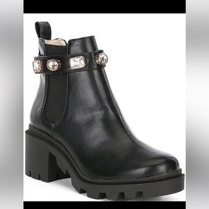 STEVE MADDEN Amulet Jewel Embellished Chunky Block Heel Combat Booties